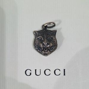 Gucci Gato Pendant Silver-Tone 3D Tiger Head Necklace Charm